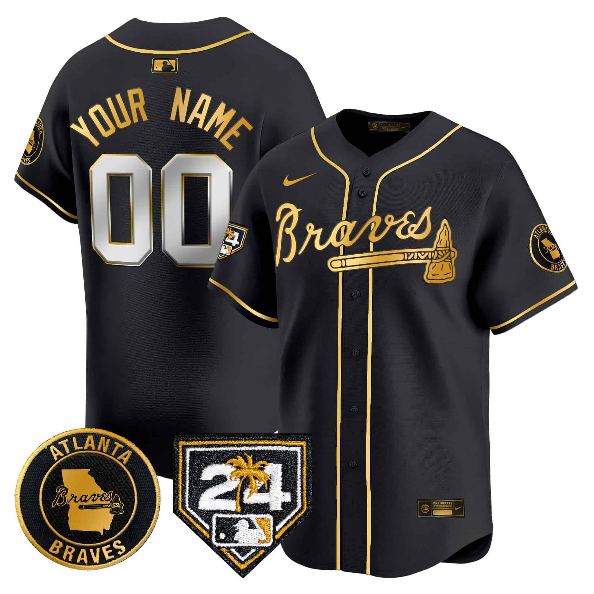 Men Atlanta Braves Black Nike 2024 Spring Training Patch Vapor Premier Limited Custom MLB Jersey->customized mlb jersey->Custom Jersey